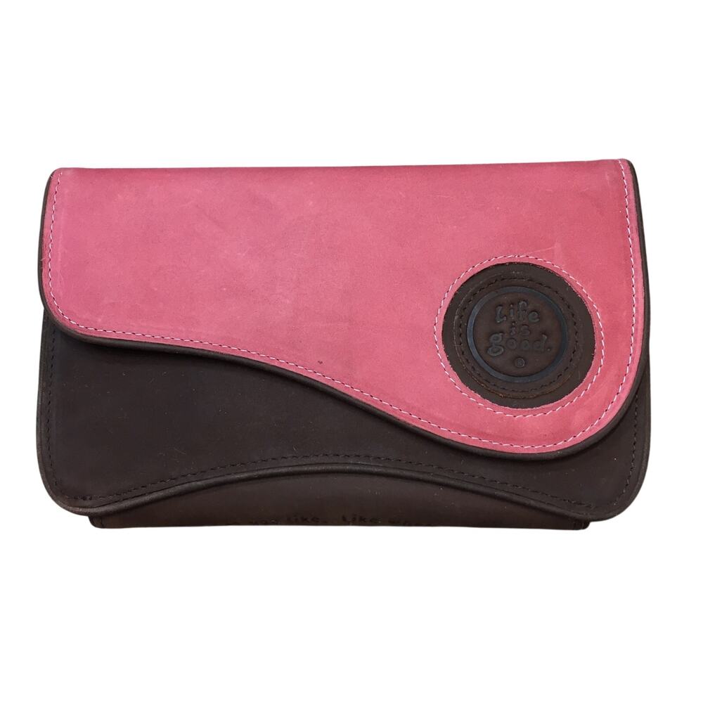 Life Is Good Faux Leather Trifold Checkbook Wallet Magnetic Closure Card Case